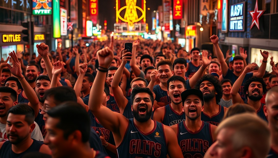 Vibrant crowd celebrating on city street at night