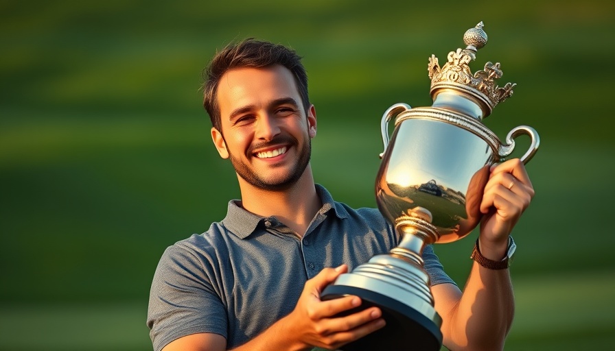 2025 PGA Championship winner holding trophy on golf course.