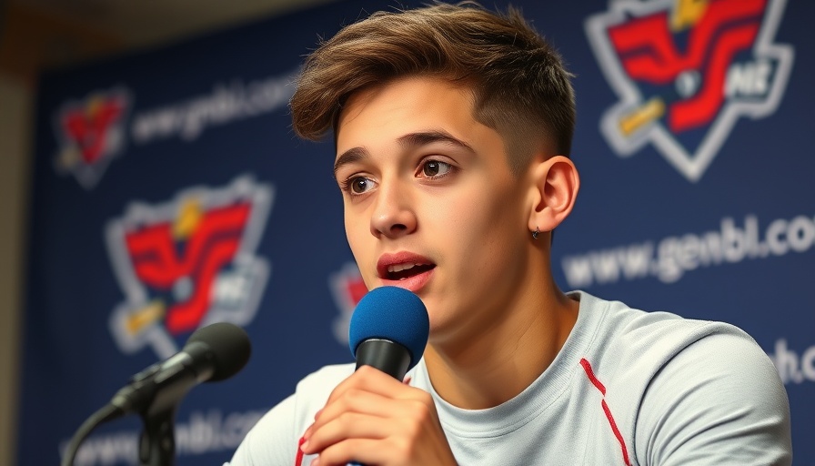 Focused speaker at a sports press conference discusses referee challenges.