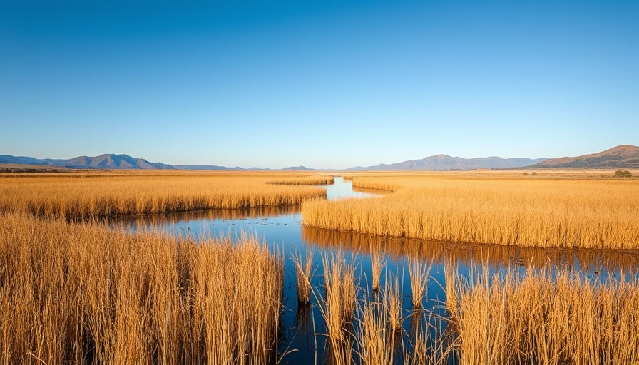 Wisconsin outdoor activities in tranquil marshland with hills.