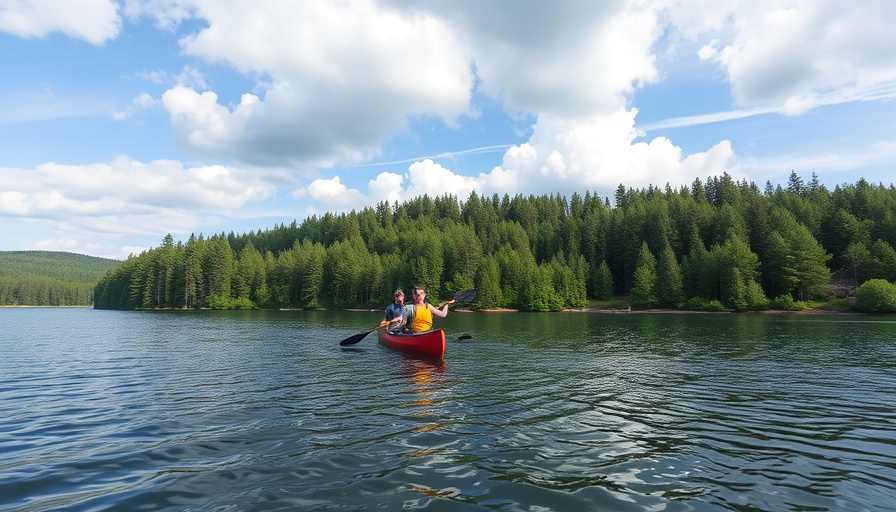 Canoeing in Wisconsin's serene lake amidst lush forest - Wisconsin outdoor activities.