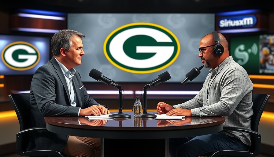 Sports talk show featuring Green Bay Packers logo in SiriusXM studio.