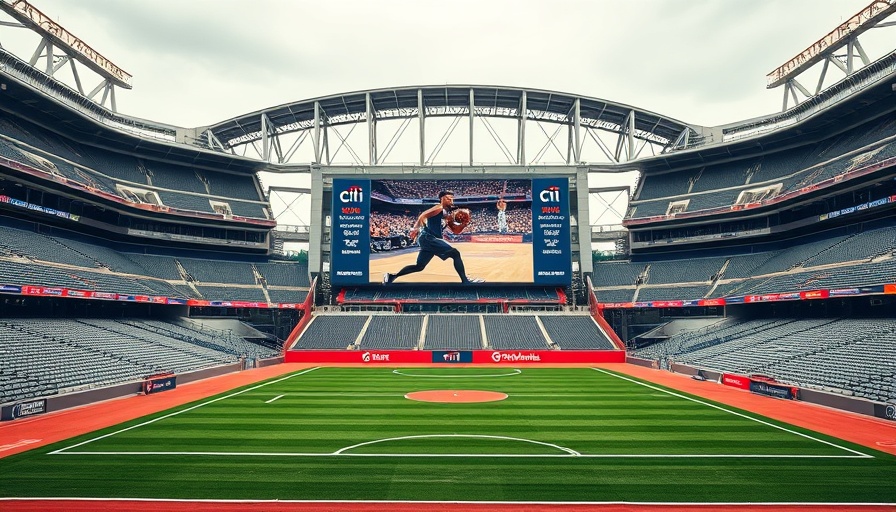 2025 NFL Draft: Citi Field rain delay shows basketball game on big screen.