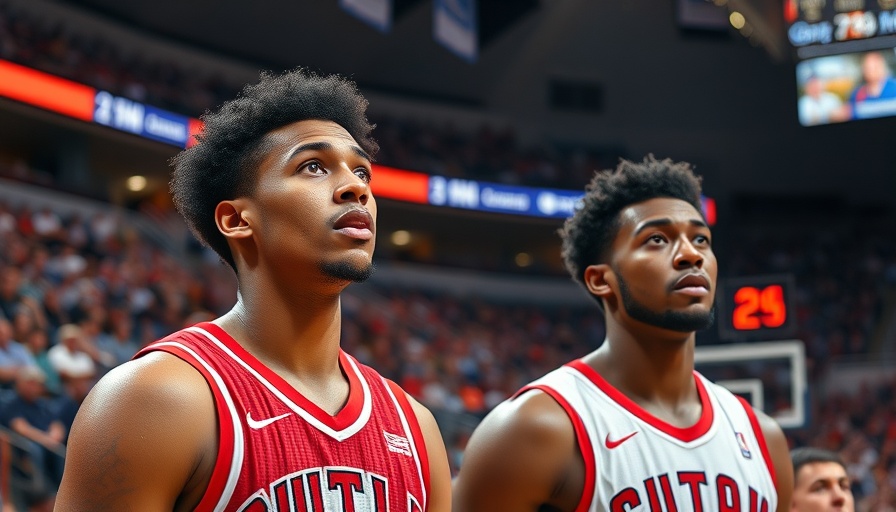 Two basketball players focused during a game in a bustling arena, 2025 NFL Draft.