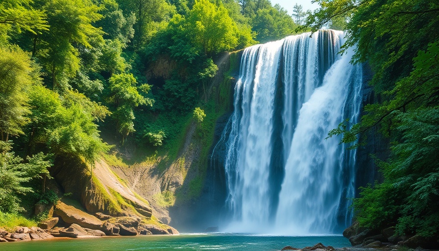 Majestic waterfall in northwest Wisconsin forest, ideal for travel.