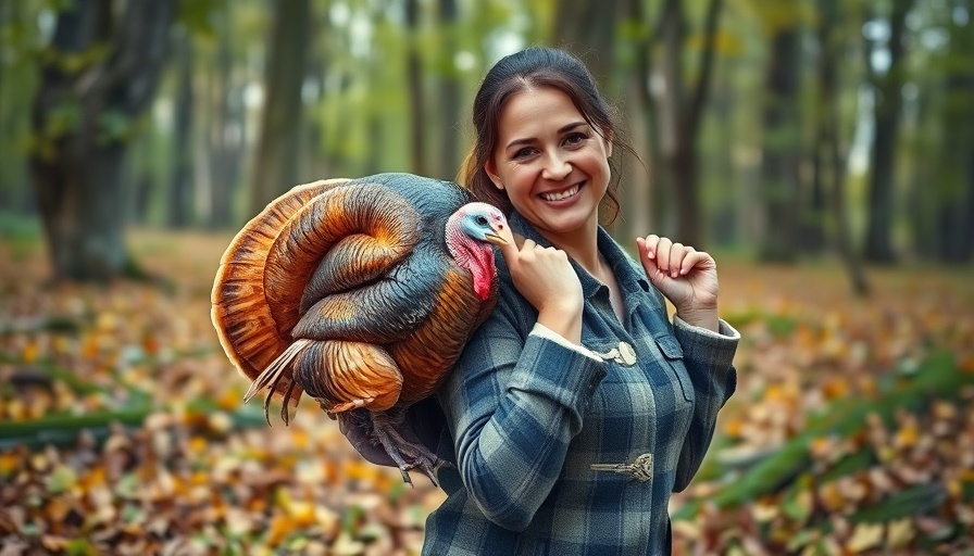 Woman with turkey in Wisconsin, enjoying outdoor activities.