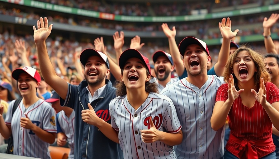 Fans excitedly cheering at a baseball game, capturing the lively sport atmosphere.
