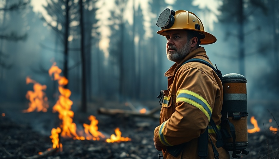 Firefighter monitoring controlled burn in forest, Wisconsin outdoor activities.