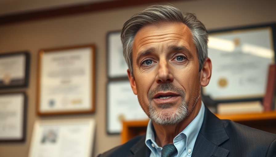 Man speaking in office setting, professional atmosphere.