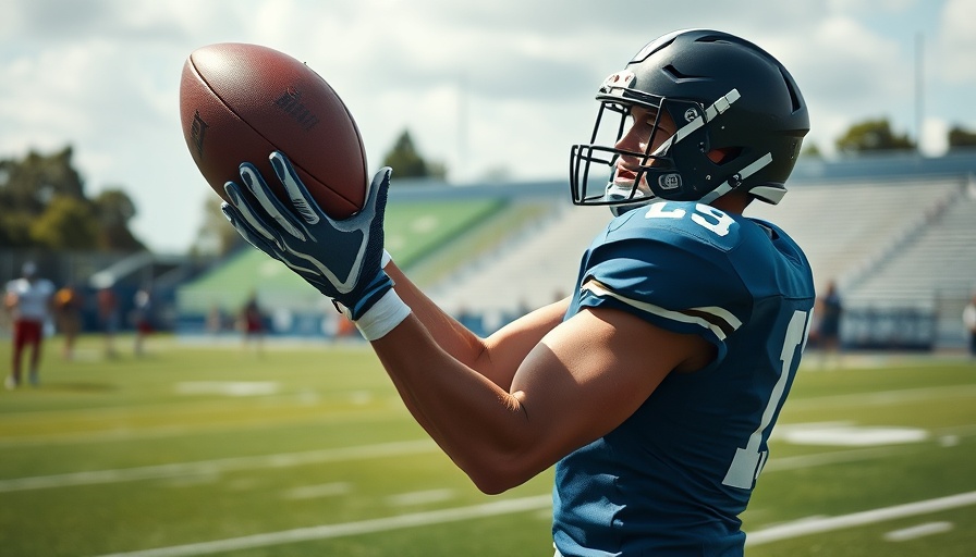 Dynamic football player catching pass vibrant field sports action.