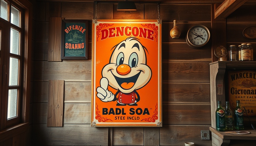 Vintage soda poster, Wisconsin family traditions, rustic setting.