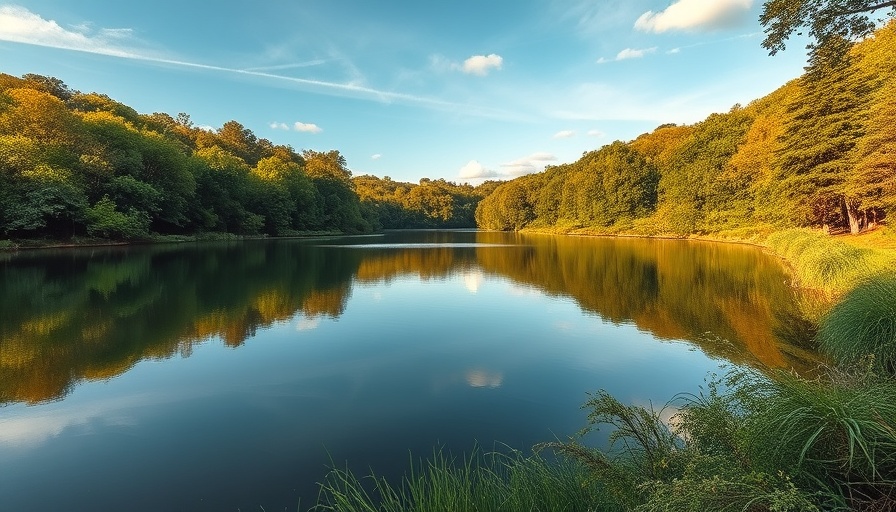 Scenic view of tranquil lake with lush surroundings, Wisconsin health and wellness.