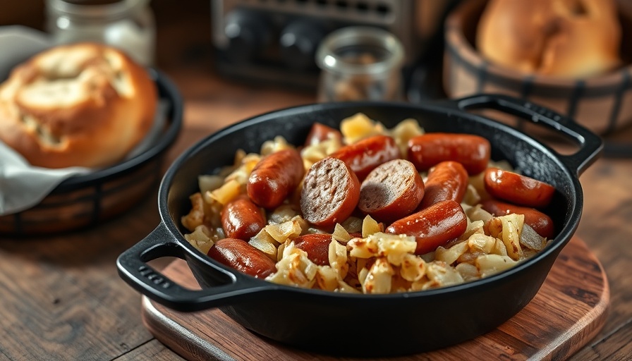 Quick Kielbasa and Sauerkraut Recipe in a skillet.
