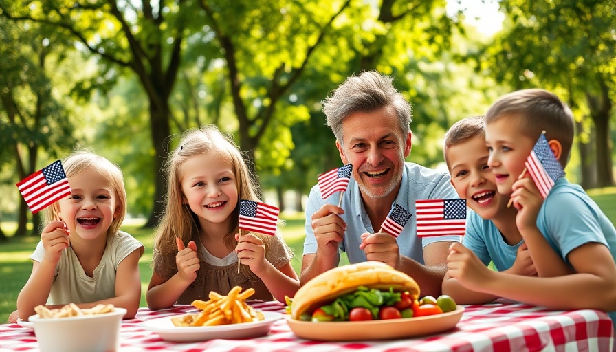 Family picnic with must-haves for Fourth of July celebrations.