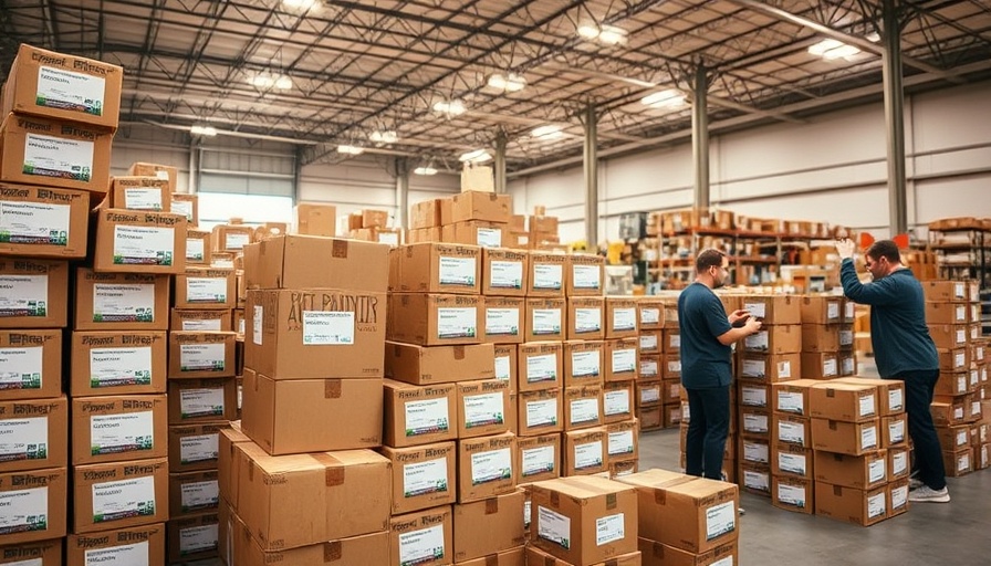 Volunteers and food boxes in a warehouse promoting Wisconsin family health.