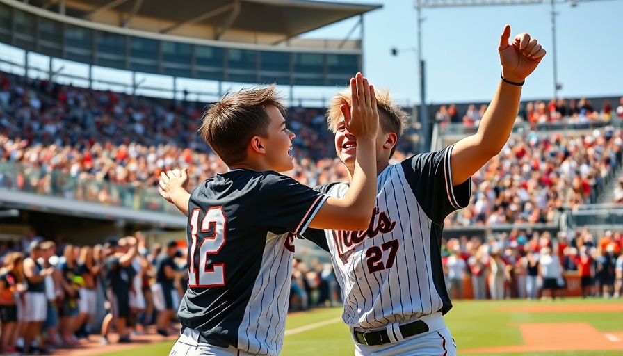 Athletes celebrating on baseball field during sunny stadium event, 2025 NFL Draft.