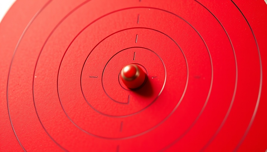 Red shooting target with bullet holes, accuracy depicted.