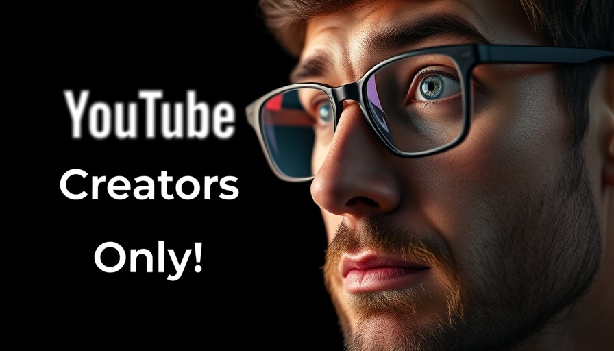 Man with glasses in front of YouTube logo and message 'Creators Only!' emphasizing YouTube views and subscribers.