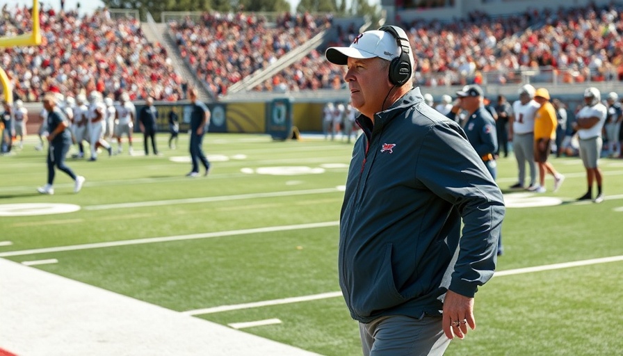 Coach guided by assistant on football field during game