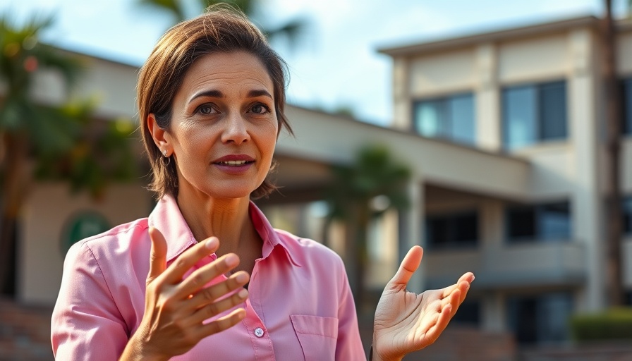 Confident woman discussing Wisconsin family health in outdoor setting.