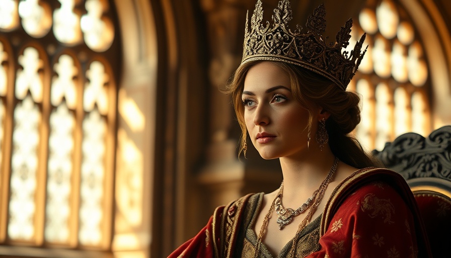 Regal woman in medieval setting, evoking elegance.