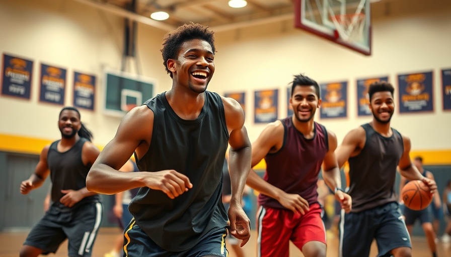 Basketball players at a dance practice indoors, vibrant and dynamic.