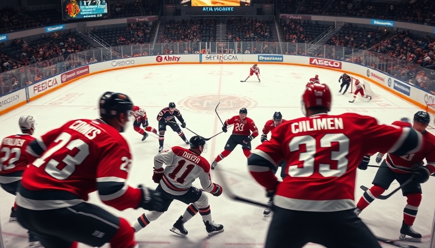 Hockey players in action during a game on an ice rink.