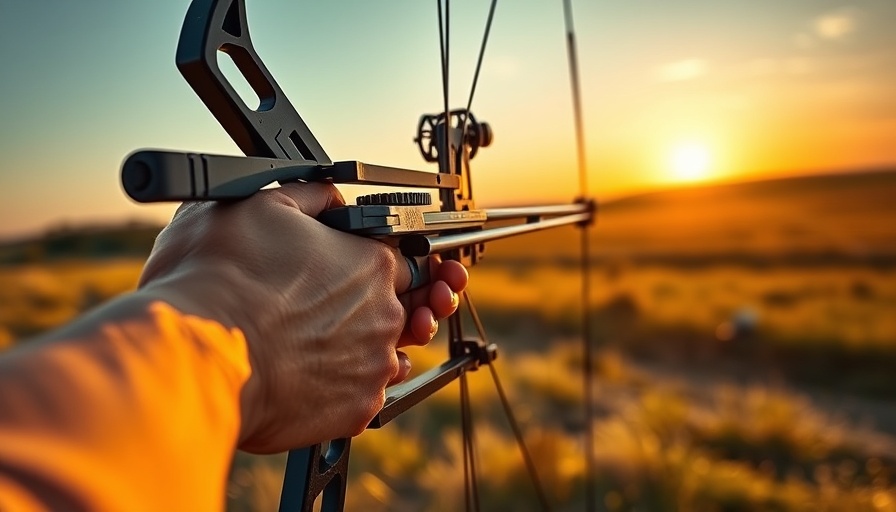 2025 compound bows for hunters in action, aiming at sunset