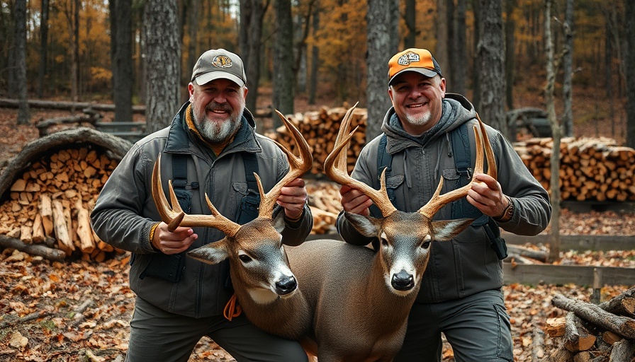 Wisconsin hunting and trapping scene with two outdoorsmen and deer.
