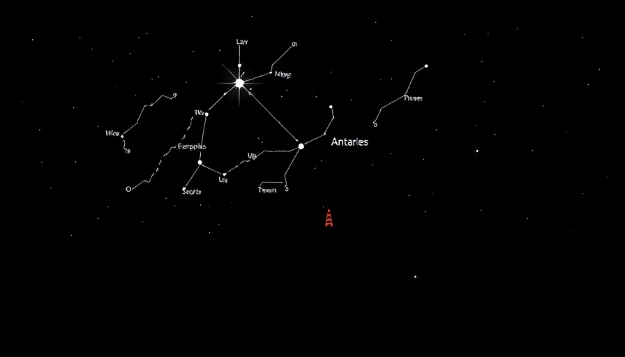 Black and white map of Scorpius with Antares and silhouette, Wisconsin stargazing.