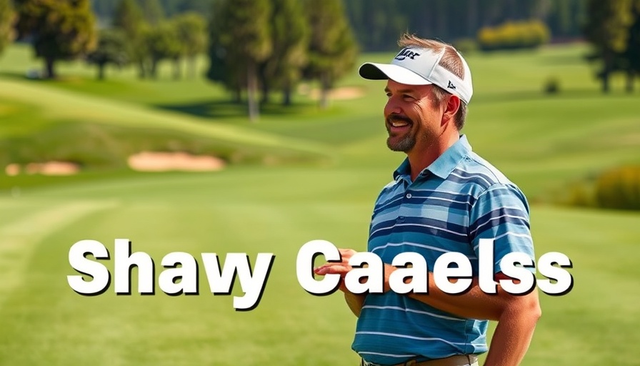 Sports commentary on the American Century Championship, golfer mid-action.