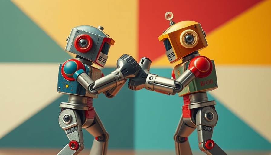 Vintage toy robots boxing in an abstract setting