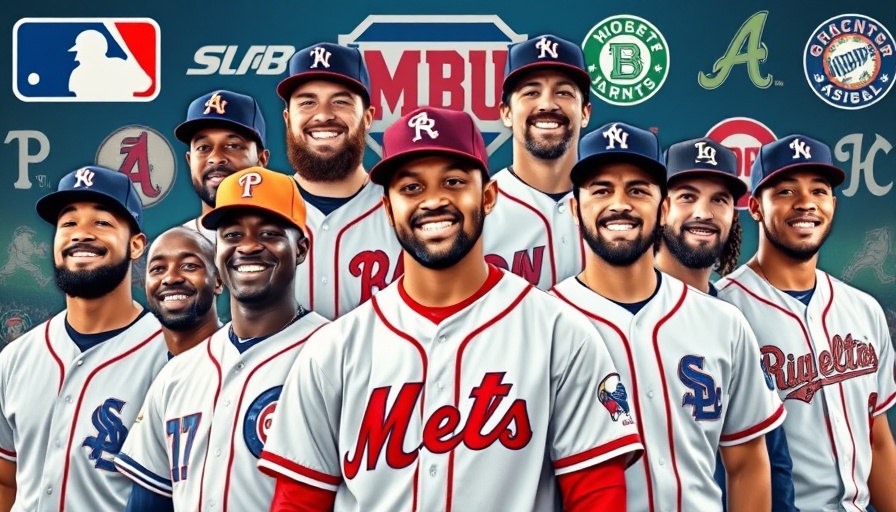 MLB players collage for 2025 MLB second half preview, vibrant logos.