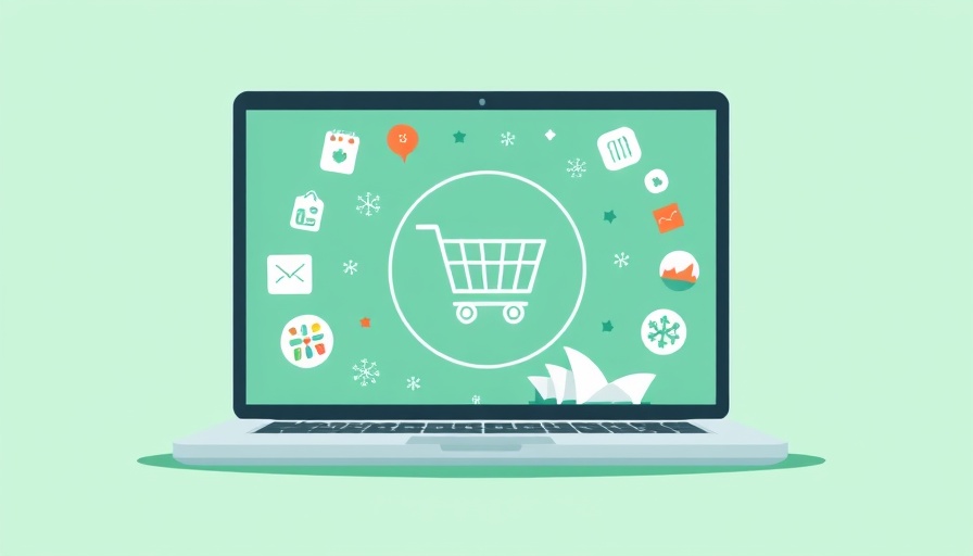 Digital illustration of seasonal e-commerce icons on a laptop screen for Australia.