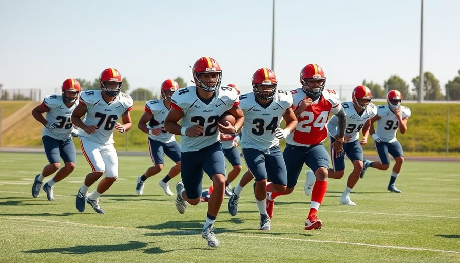 Football players practicing outdoors, related to 2025 NFL Draft.