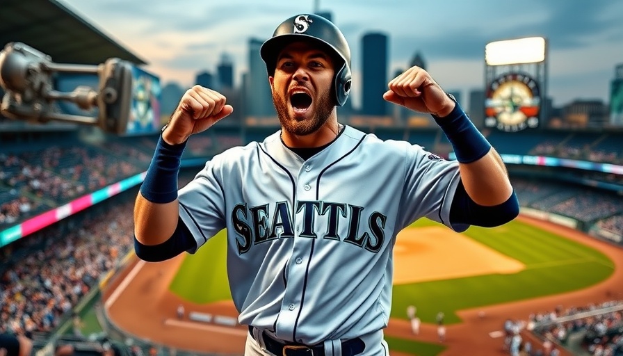 Seattle Mariners player celebrates in stadium, World Series contender.