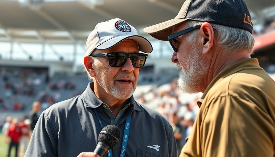 Sports figure interviewed in outdoor sports complex for the 2025 NFL Draft.
