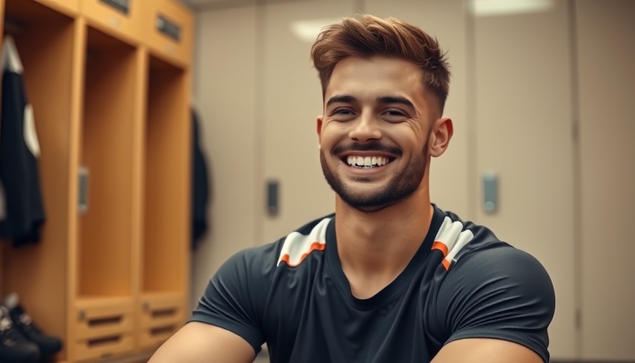 Athlete in locker room smiling, representing Wisconsin outdoor recreation.