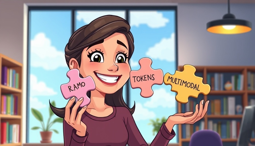 Cartoon woman with AI terms for content marketers.