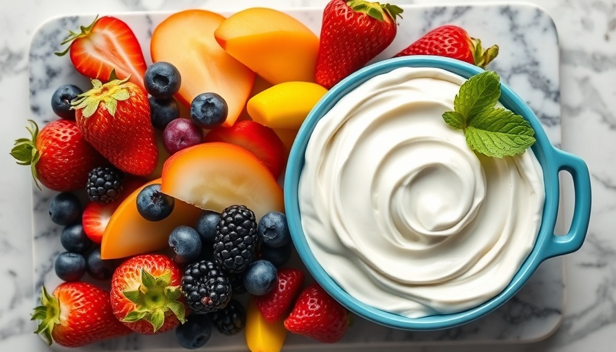 Cool Whip fruit dip with fresh berries in elegant layout.