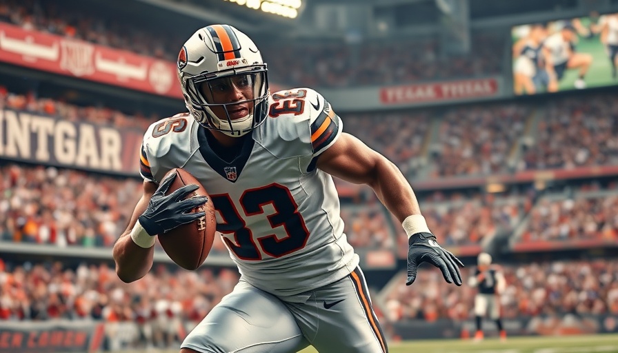 2025 NFL Draft prospect in action during an intense game with a vibrant stadium backdrop.