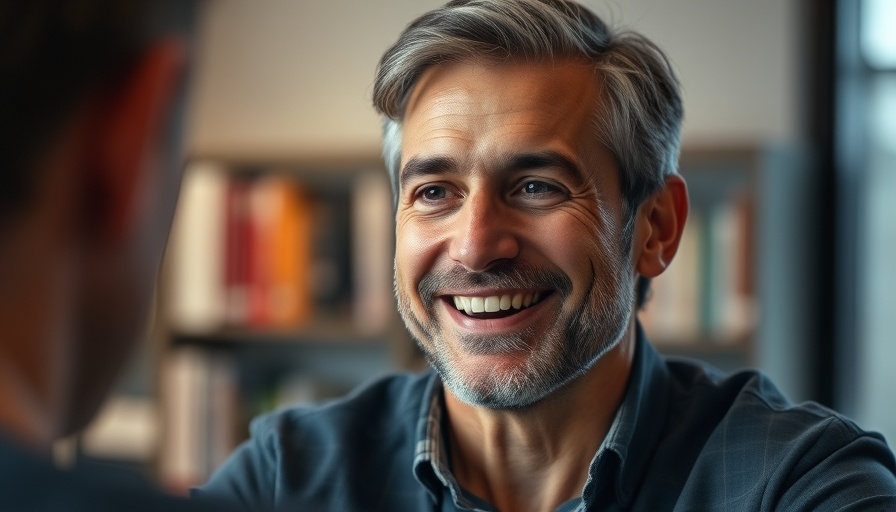 Confident man discussing lead magnet ideas indoors with a blurred background.