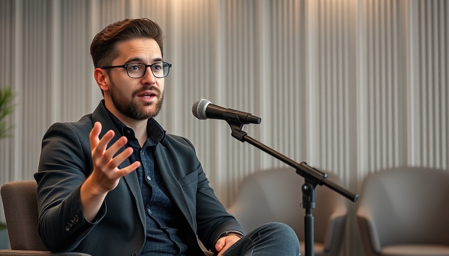 Presenter discusses email marketing strategy in a modern office.
