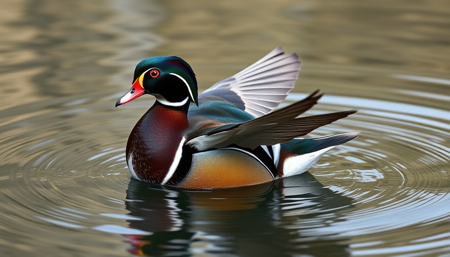 Vibrant wood duck in water, showcasing Wisconsin outdoor activities.