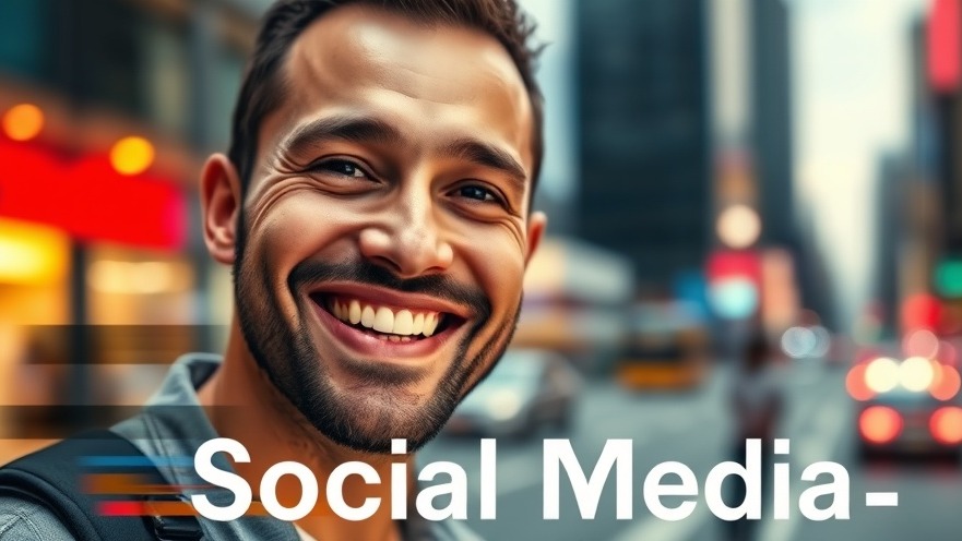 Smiling man showcasing website traffic generation through social media ads, vibrant digital art.