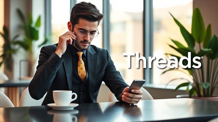Stylish young man with Threads logo, enhancing social media engagement in a modern office.