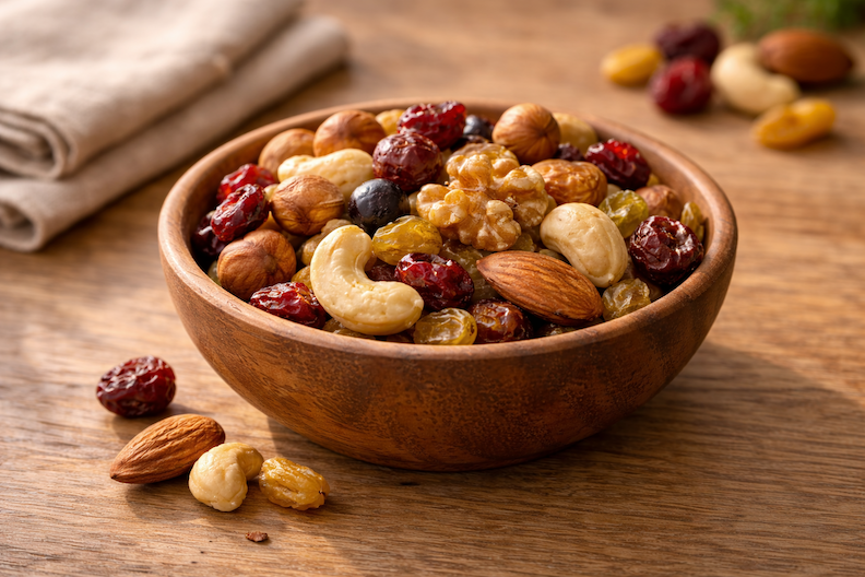 Mixed tree nuts and dried fruit as a portable heart-healthy snack