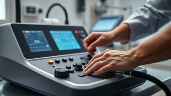 Veterinary shockwave therapy device prepared by medical professional.