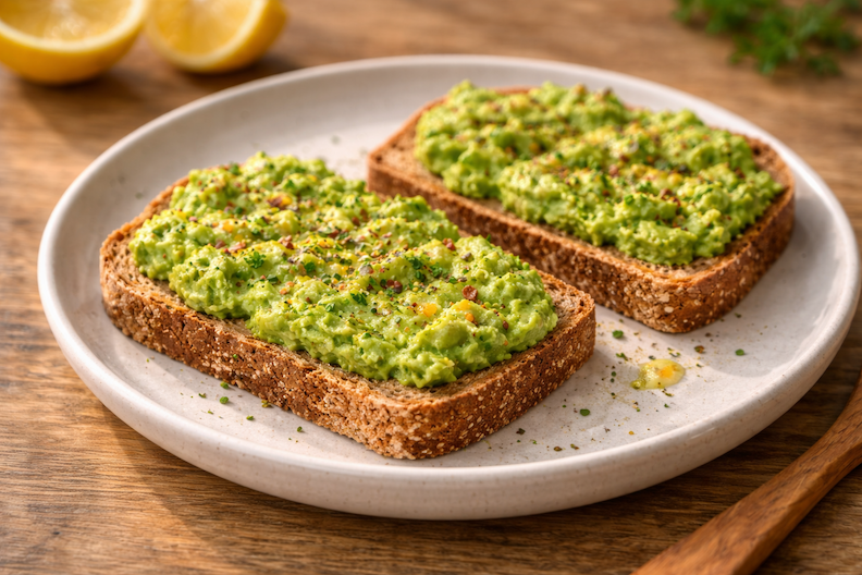 Avocado on whole-grain toast with lemon and herbs