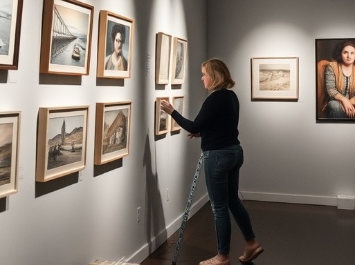 video marketing idea: art gallery owner setting up art exhibit